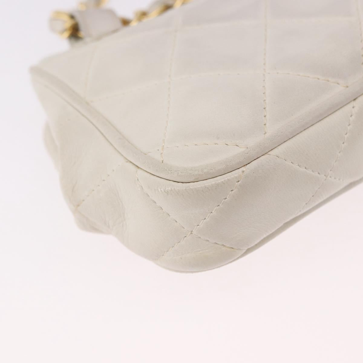 CHANEL Chain Belt Waist Bag Lamb Skin White Gold CC Auth 189310A