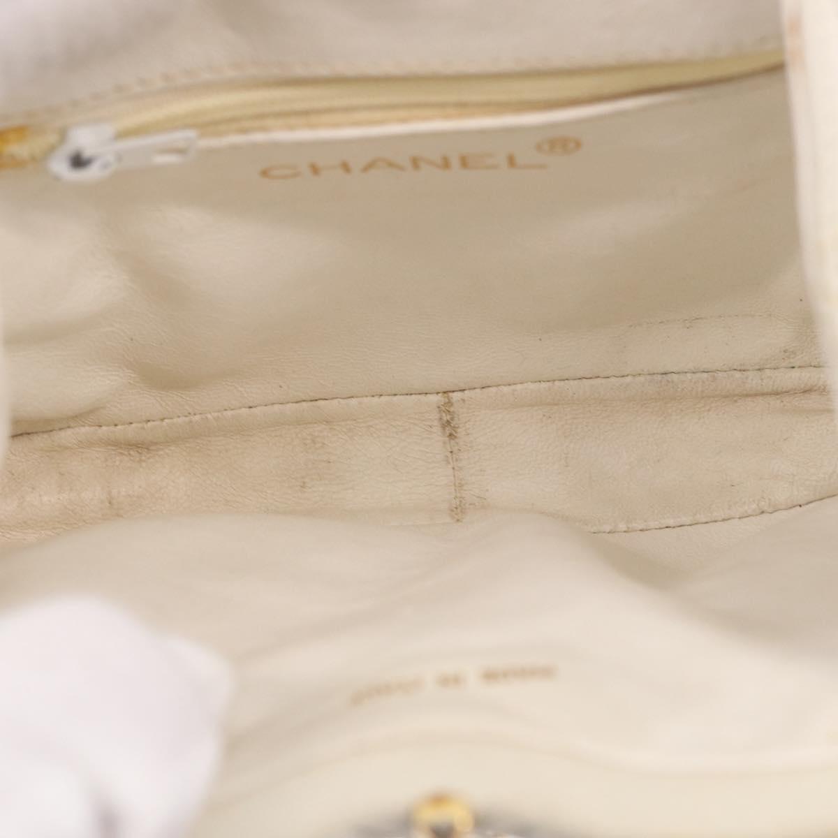 CHANEL Chain Belt Waist Bag Lamb Skin White Gold CC Auth 189310A
