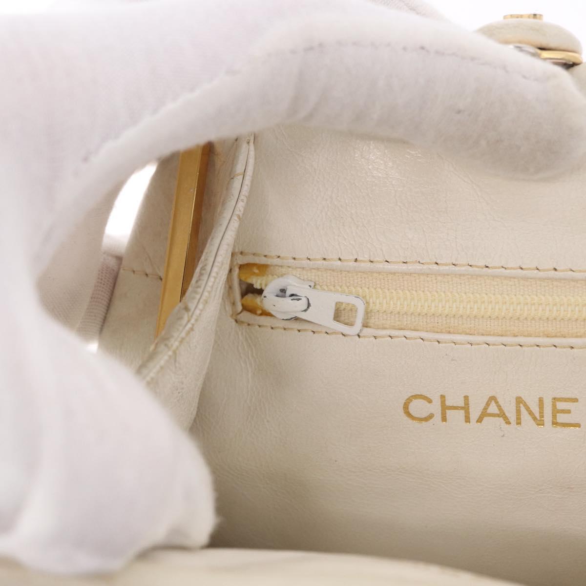 CHANEL Chain Belt Waist Bag Lamb Skin White Gold CC Auth 189310A