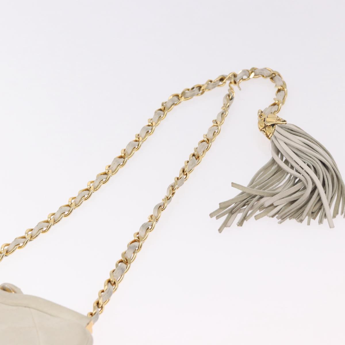 CHANEL Chain Belt Waist Bag Lamb Skin White Gold CC Auth 189310A