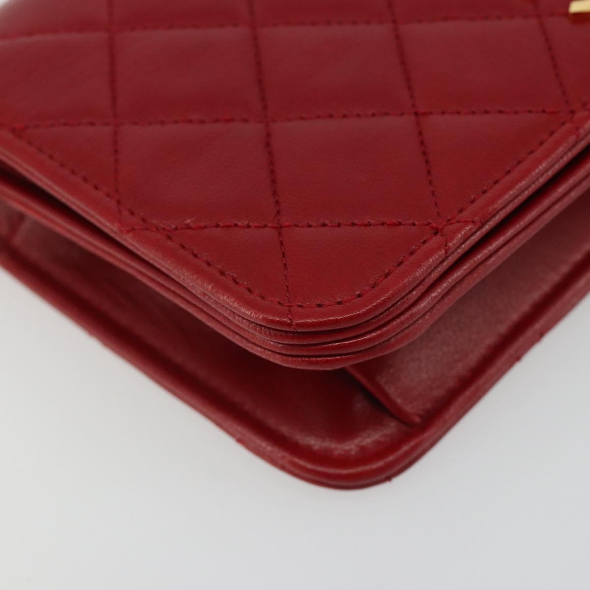 CHANEL Matelasse Chain Shoulder Bag Lamb Skin Red Gold CC Auth 189311