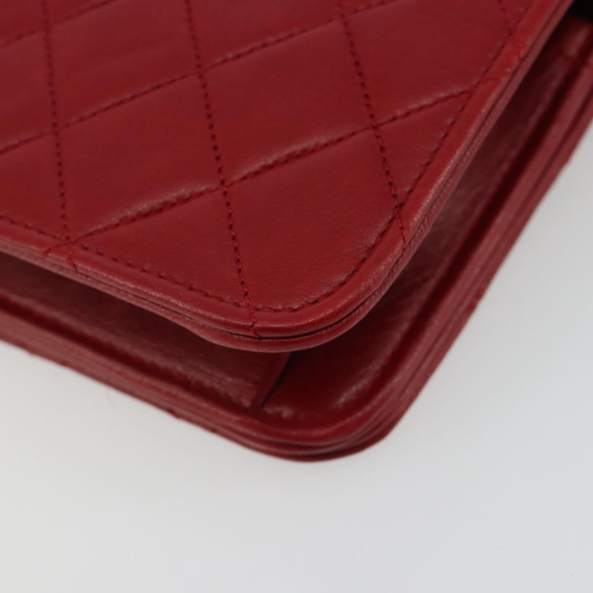 CHANEL Matelasse Chain Shoulder Bag Lamb Skin Red Gold CC Auth 189311