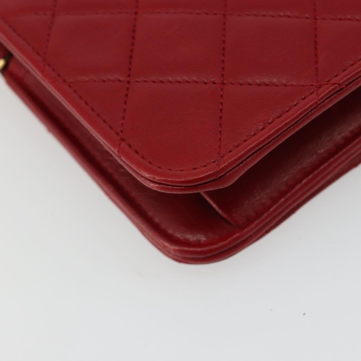 CHANEL Matelasse Chain Shoulder Bag Lamb Skin Red Gold CC Auth 189311