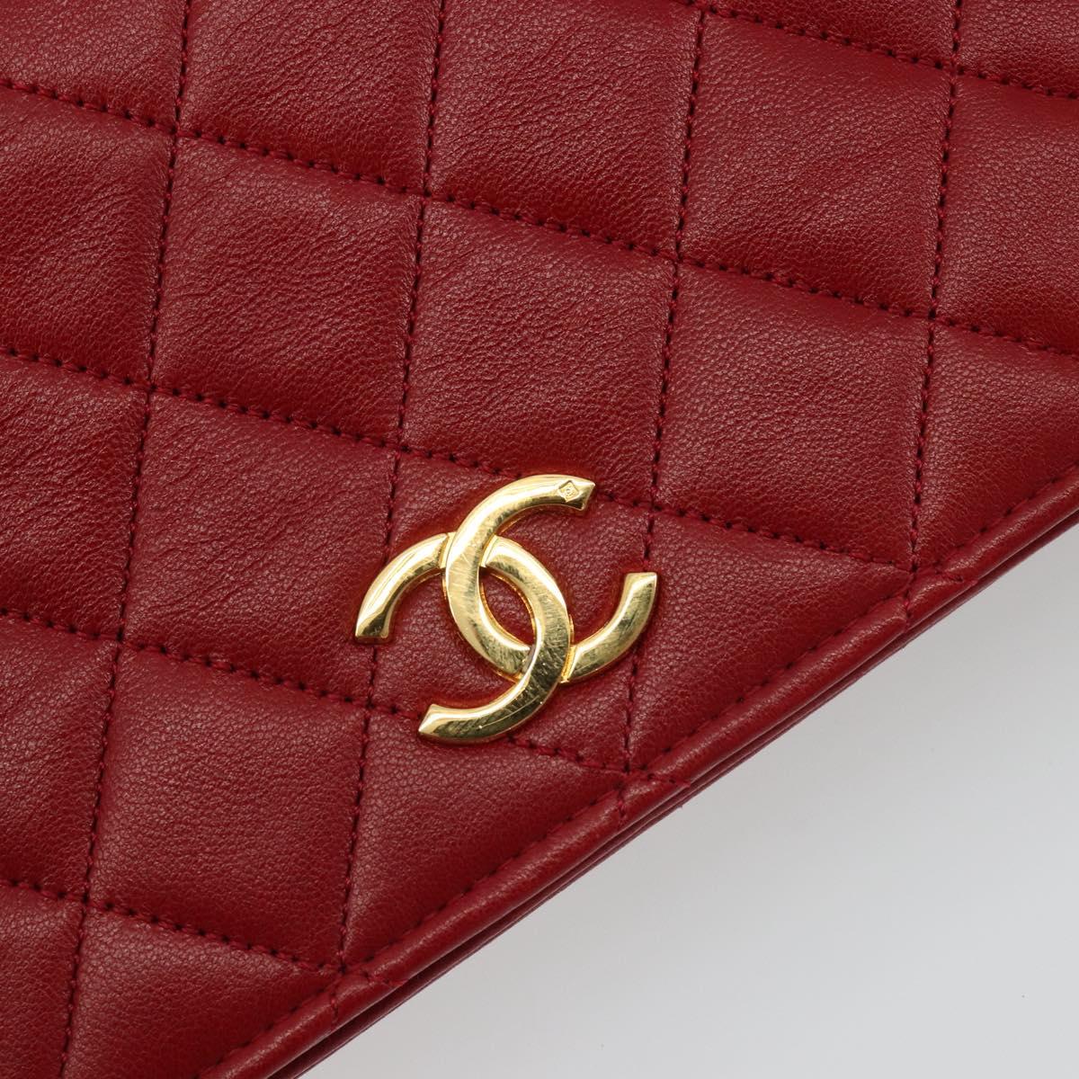 CHANEL Matelasse Chain Shoulder Bag Lamb Skin Red Gold CC Auth 189311