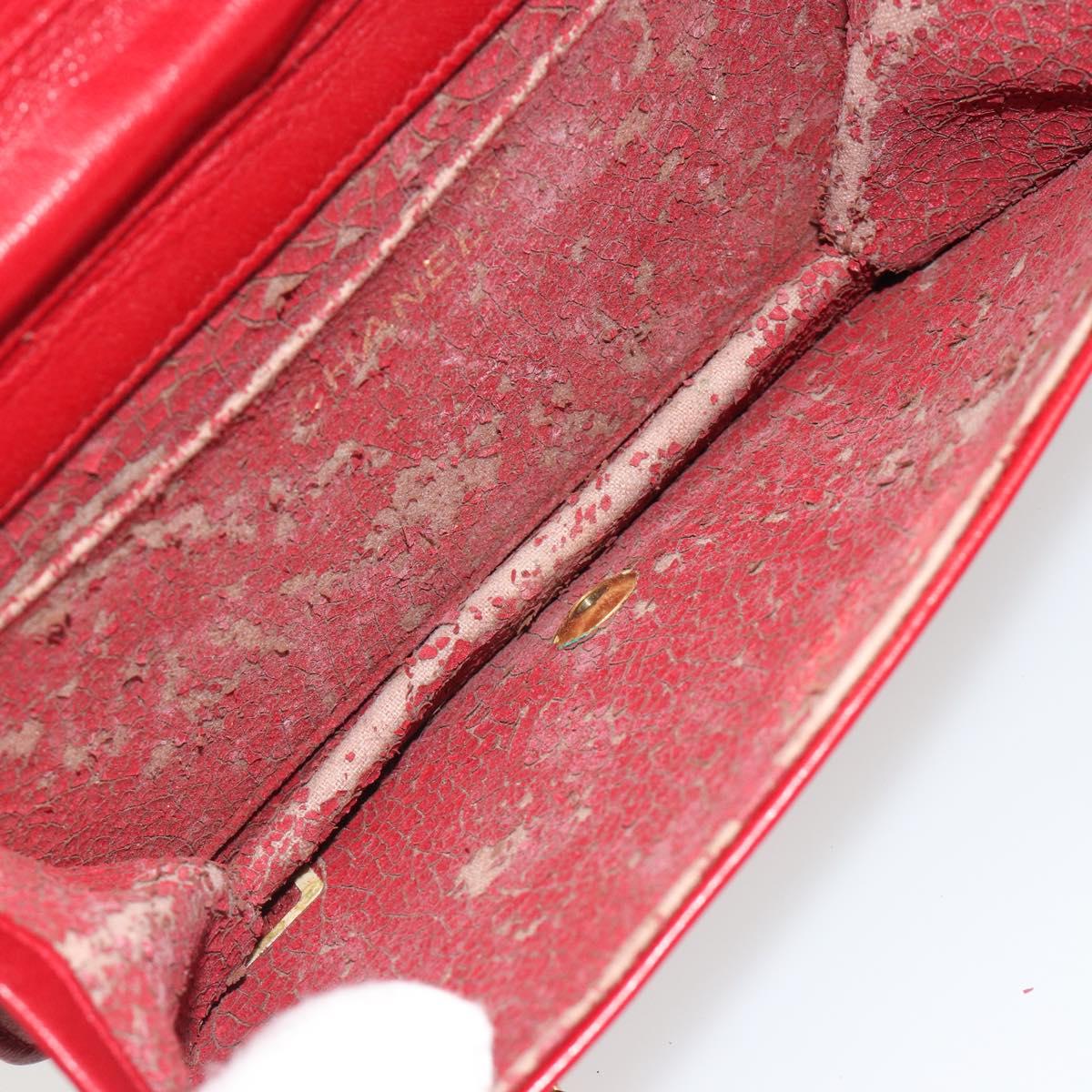 CHANEL Matelasse Chain Shoulder Bag Lamb Skin Red Gold CC Auth 189311