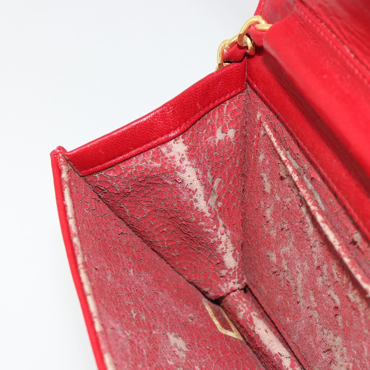 CHANEL Matelasse Chain Shoulder Bag Lamb Skin Red Gold CC Auth 189311