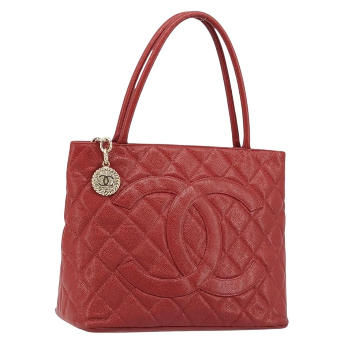 CHANEL Matelasse Reprint Tote Bag Caviar Skin Red CC Auth 189312SAV