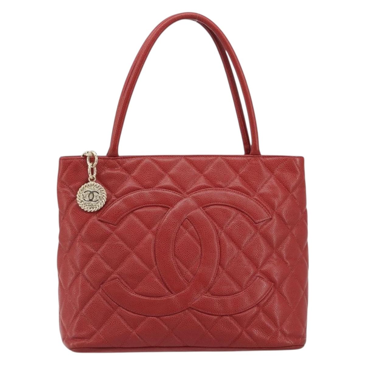 CHANEL Matelasse Reprint Tote Bag Caviar Skin Red CC Auth 189312SAV