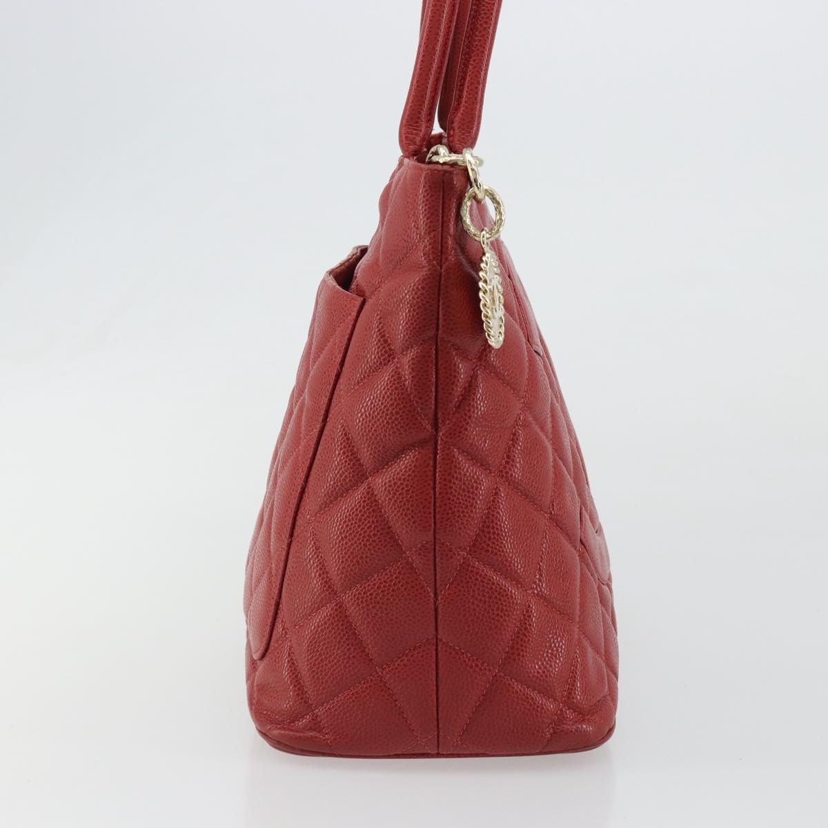 CHANEL Matelasse Reprint Tote Bag Caviar Skin Red CC Auth 189312SAV
