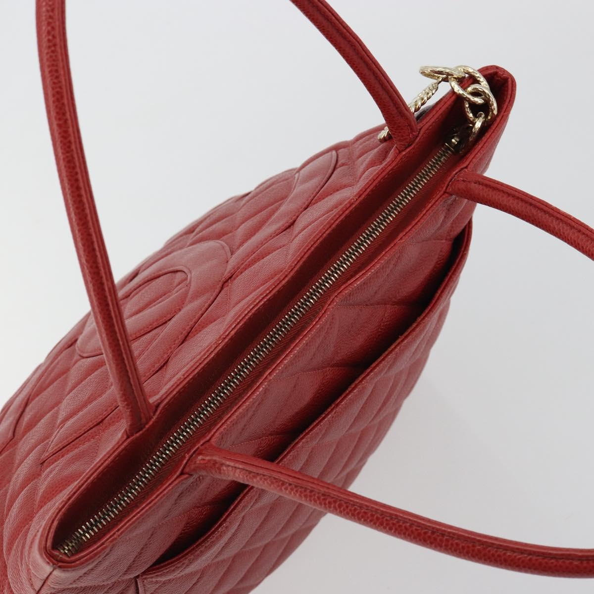 CHANEL Matelasse Reprint Tote Bag Caviar Skin Red CC Auth 189312SAV