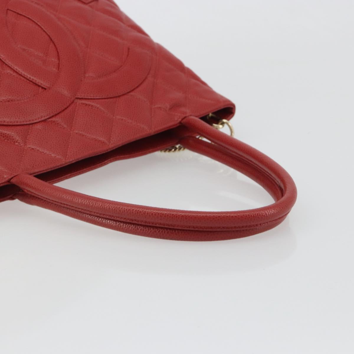 CHANEL Matelasse Reprint Tote Bag Caviar Skin Red CC Auth 189312SAV