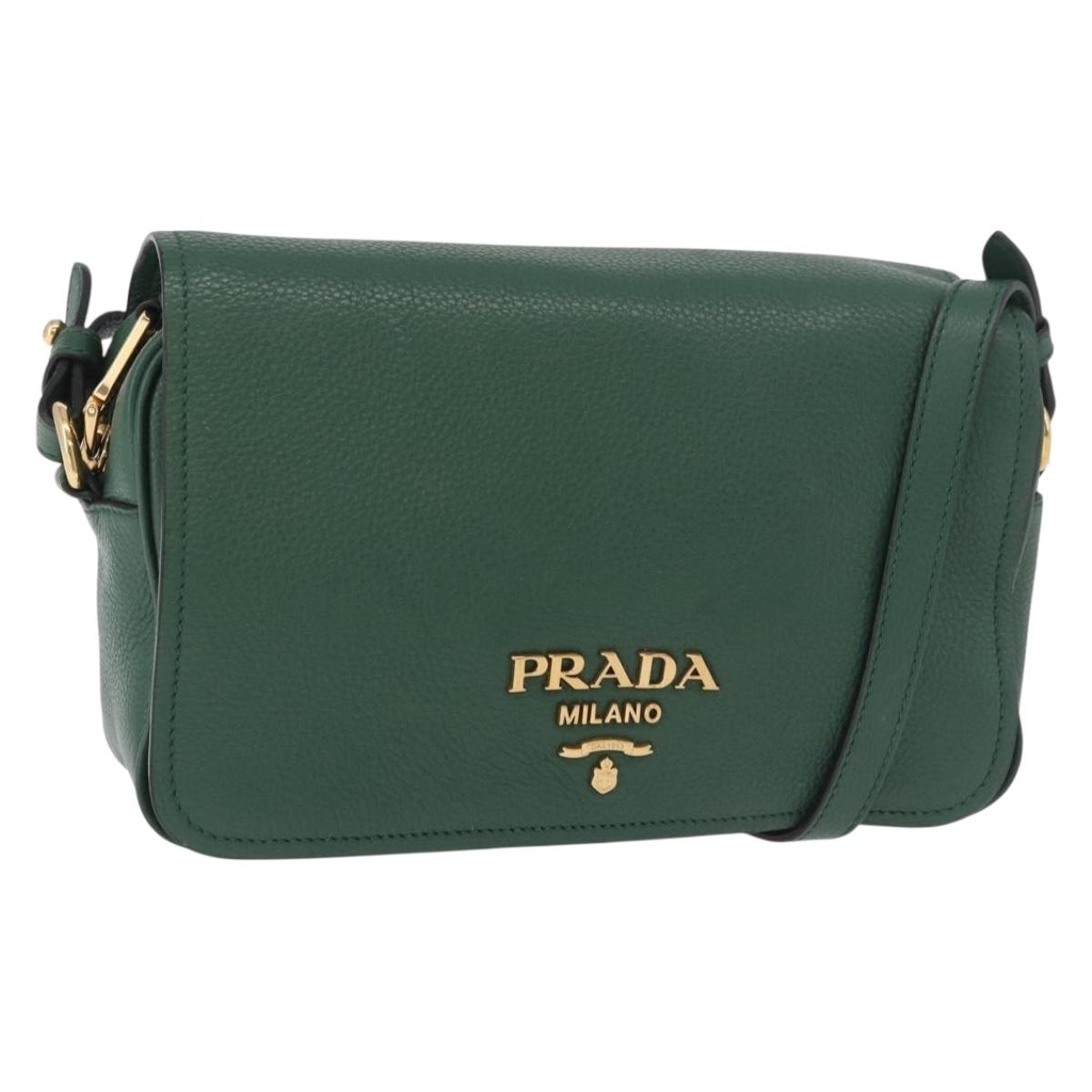 PRADA Shoulder Bag Leather Green Gold Auth 189320SAM