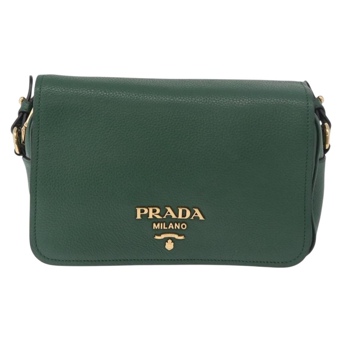 PRADA Shoulder Bag Leather Green Gold Auth 189320SAM
