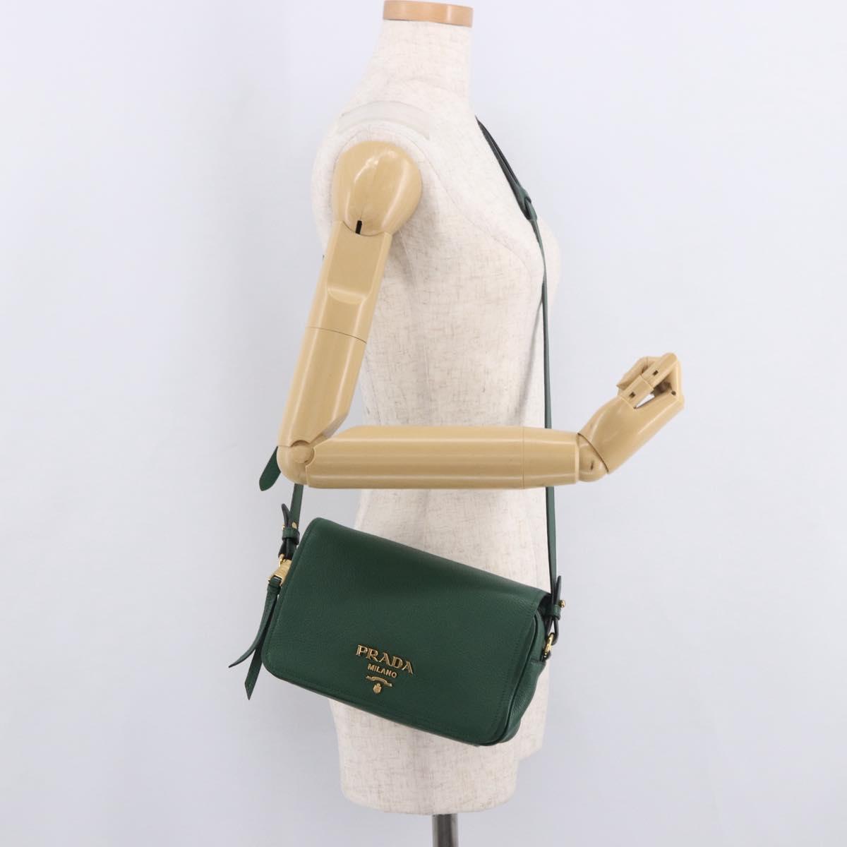 PRADA Shoulder Bag Leather Green Gold Auth 189320SAM