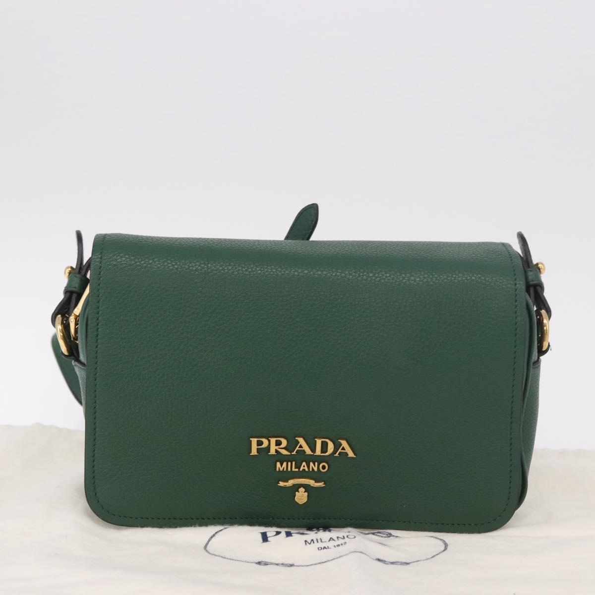 PRADA Shoulder Bag Leather Green Gold Auth 189320SAM