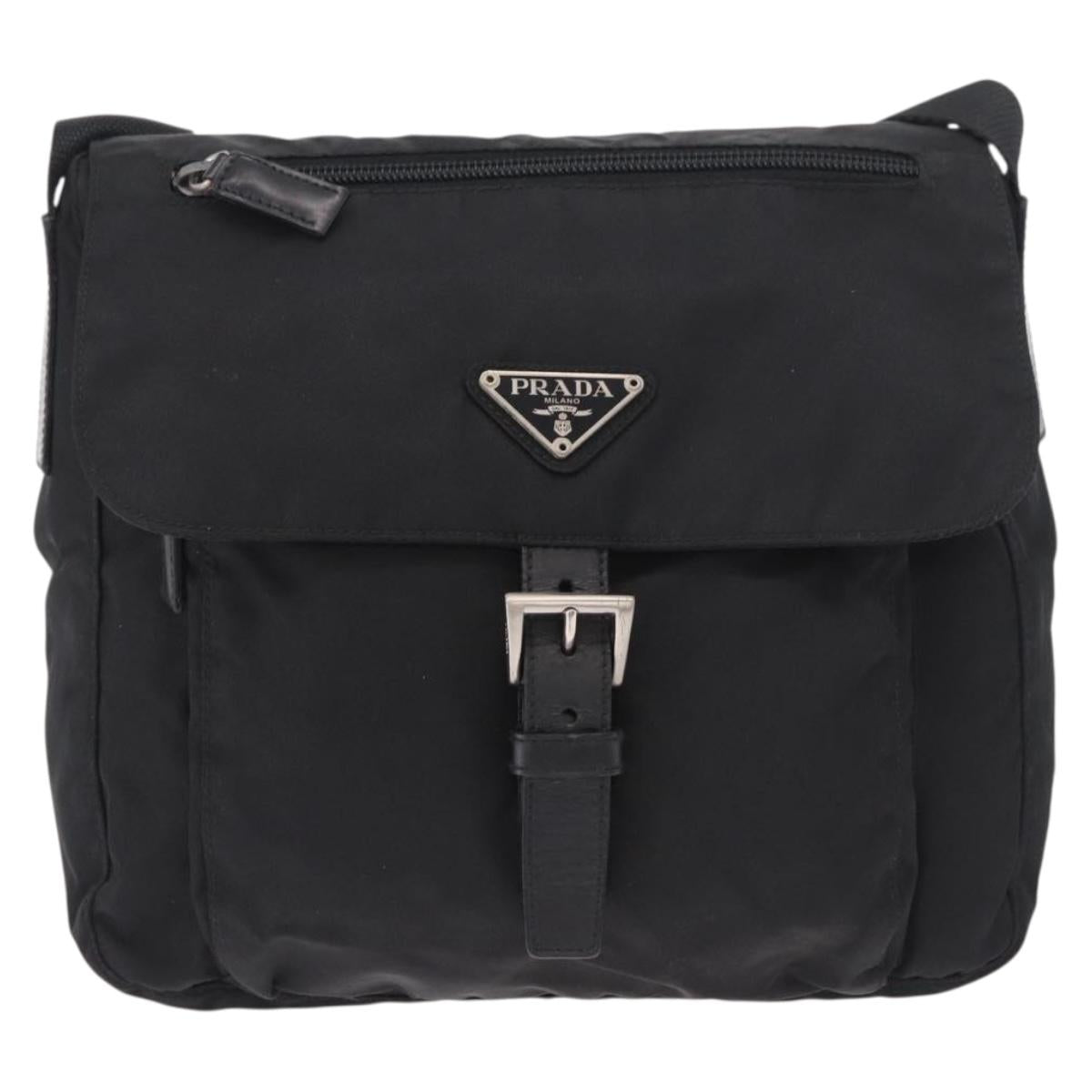 PRADA Shoulder Bag Nylon Black Silver Auth 189321A