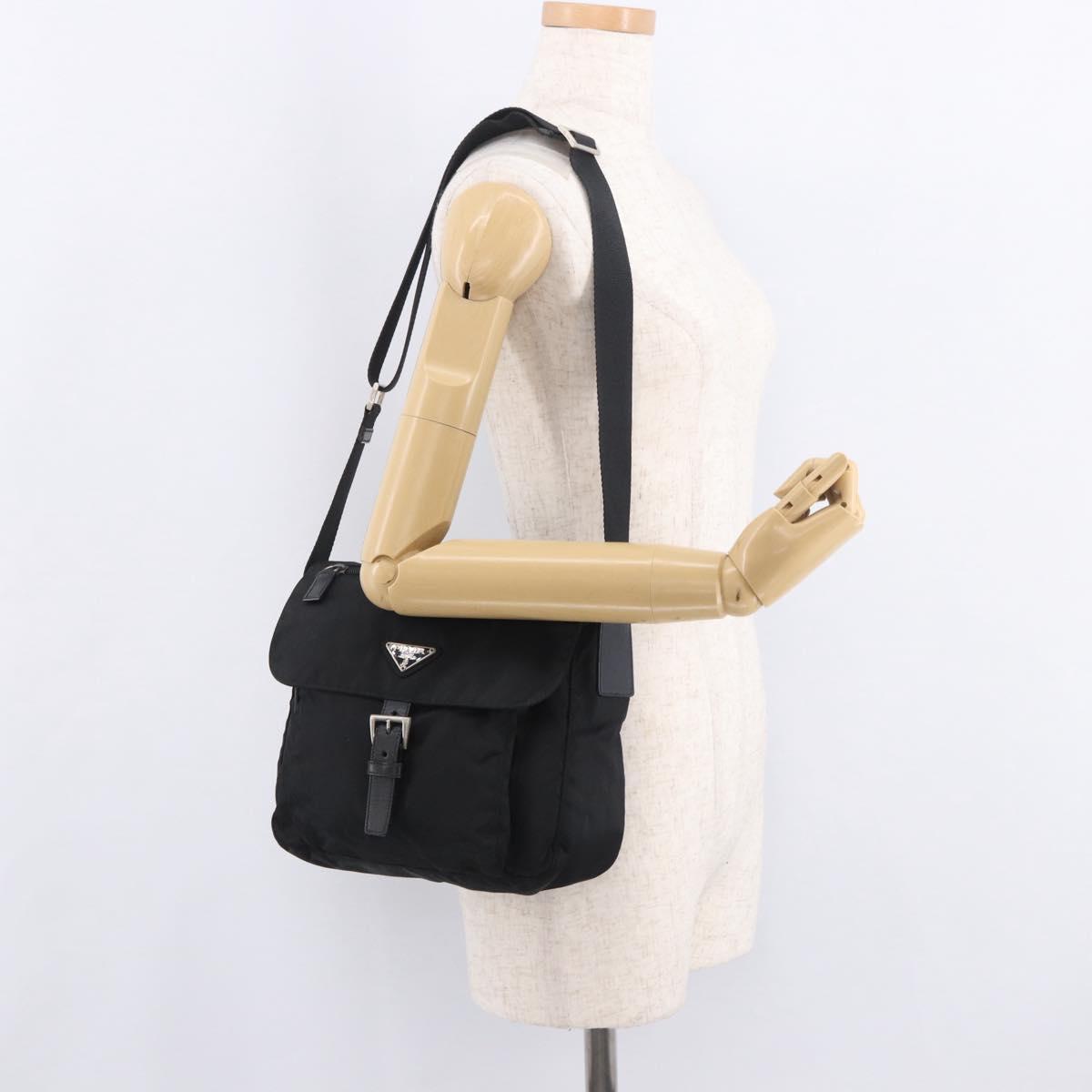 PRADA Shoulder Bag Nylon Black Silver Auth 189321A