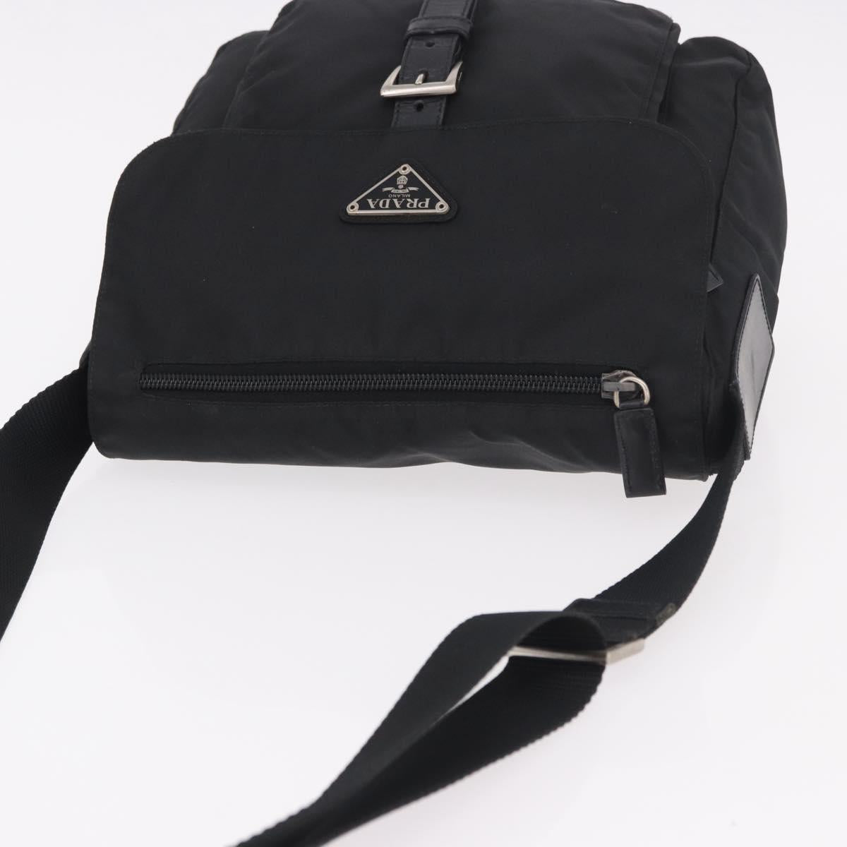 PRADA Shoulder Bag Nylon Black Silver Auth 189321A