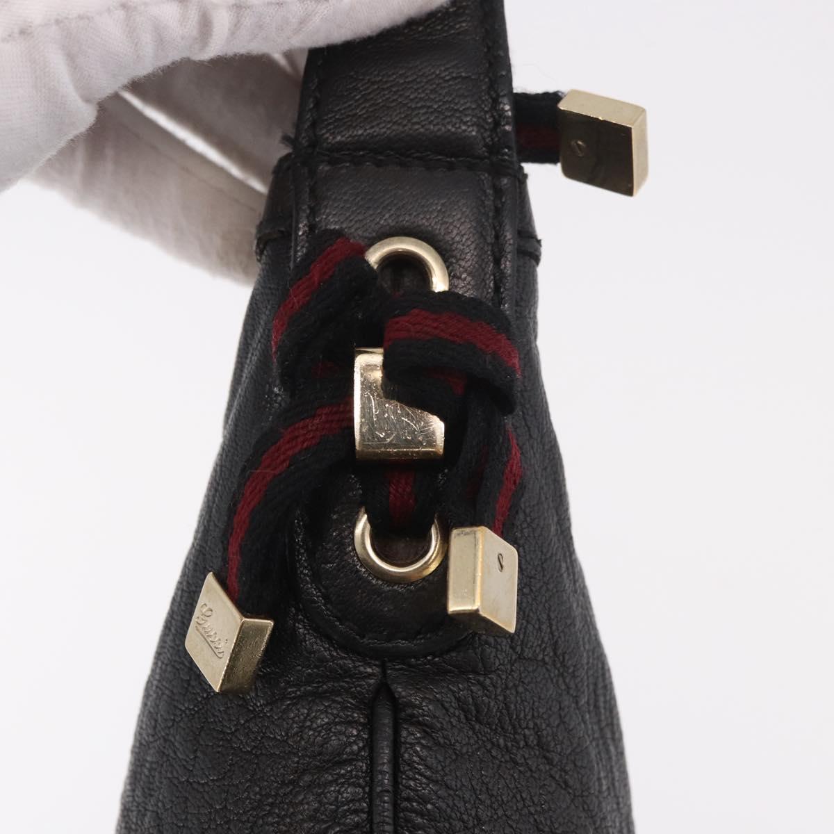GUCCI Shoulder Bag Leather Black Gold 162882 Auth 189322A