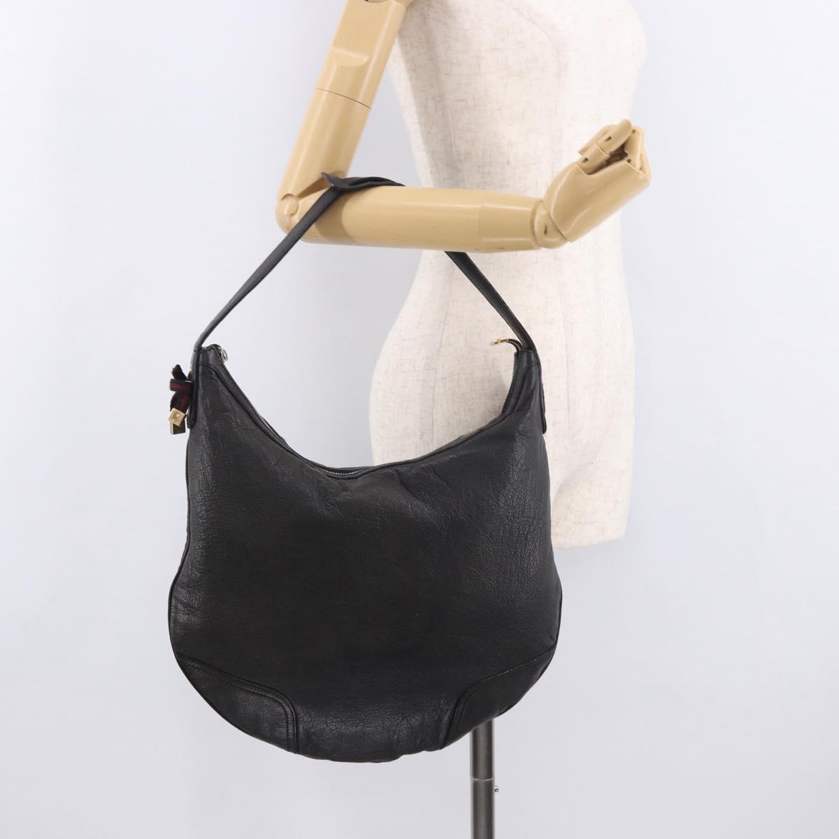 GUCCI Shoulder Bag Leather Black Gold 162882 Auth 189322A