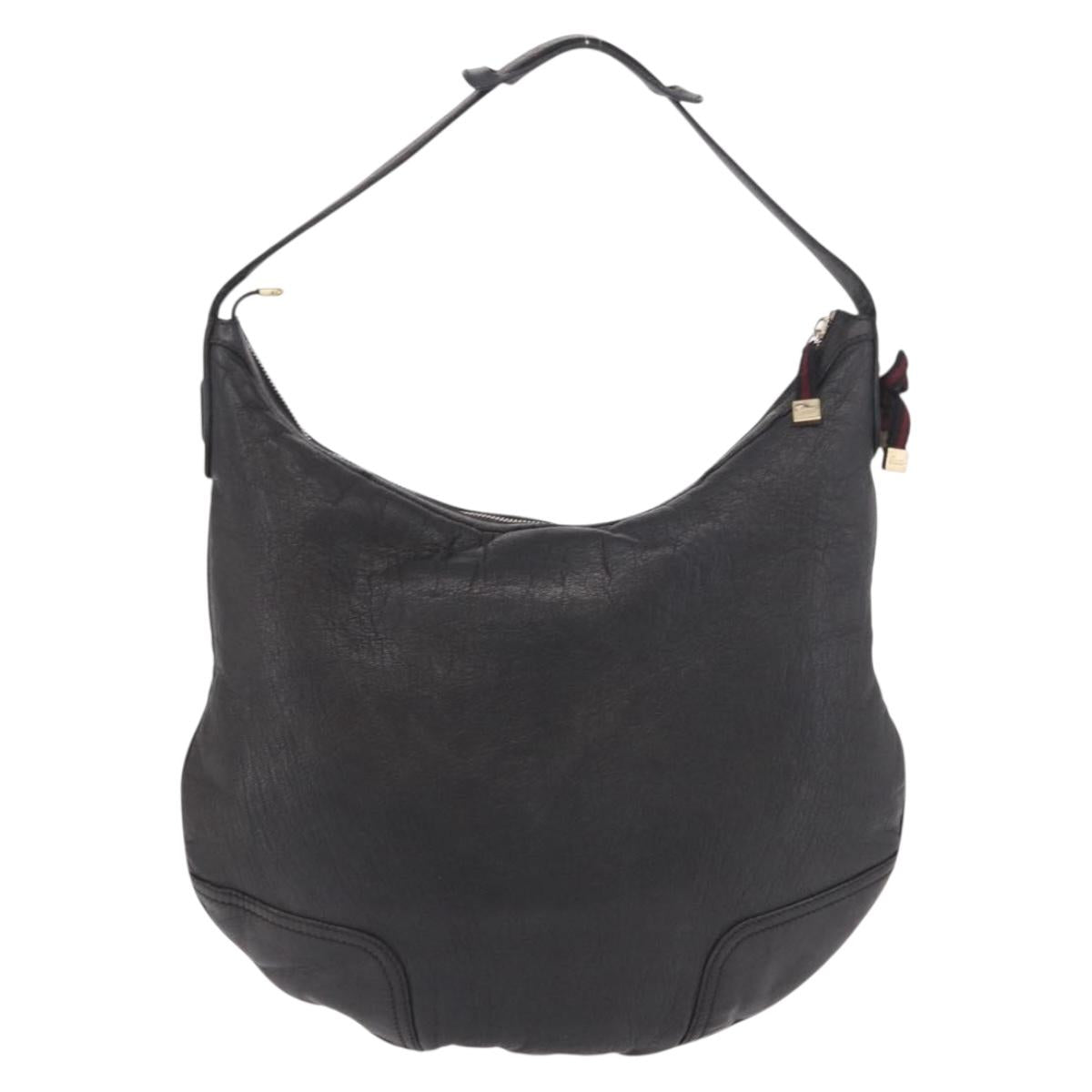 GUCCI Shoulder Bag Leather Black Gold 162882 Auth 189322A