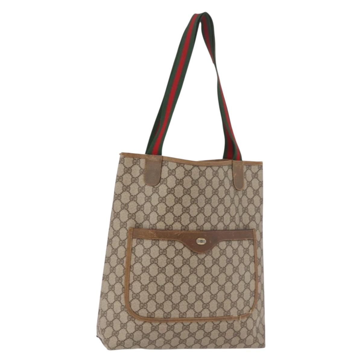 GUCCI GG Supreme Web Sherry Line Tote Bag PVC Beige 39 02 003 Auth 189324