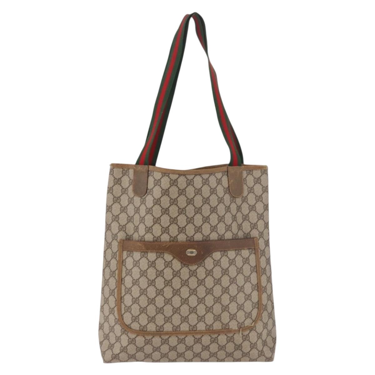 GUCCI GG Supreme Web Sherry Line Tote Bag PVC Beige 39 02 003 Auth 189324