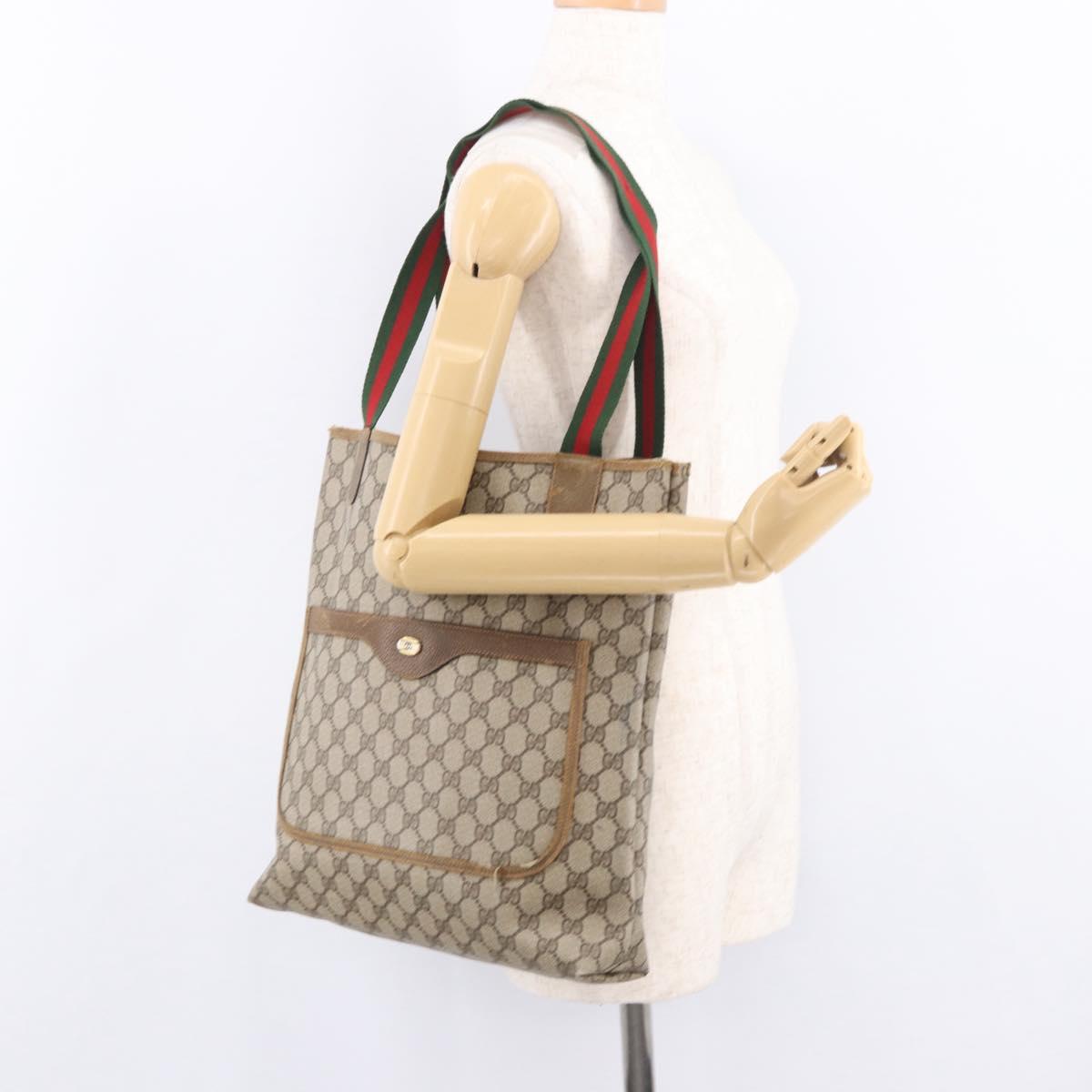 GUCCI GG Supreme Web Sherry Line Tote Bag PVC Beige 39 02 003 Auth 189324
