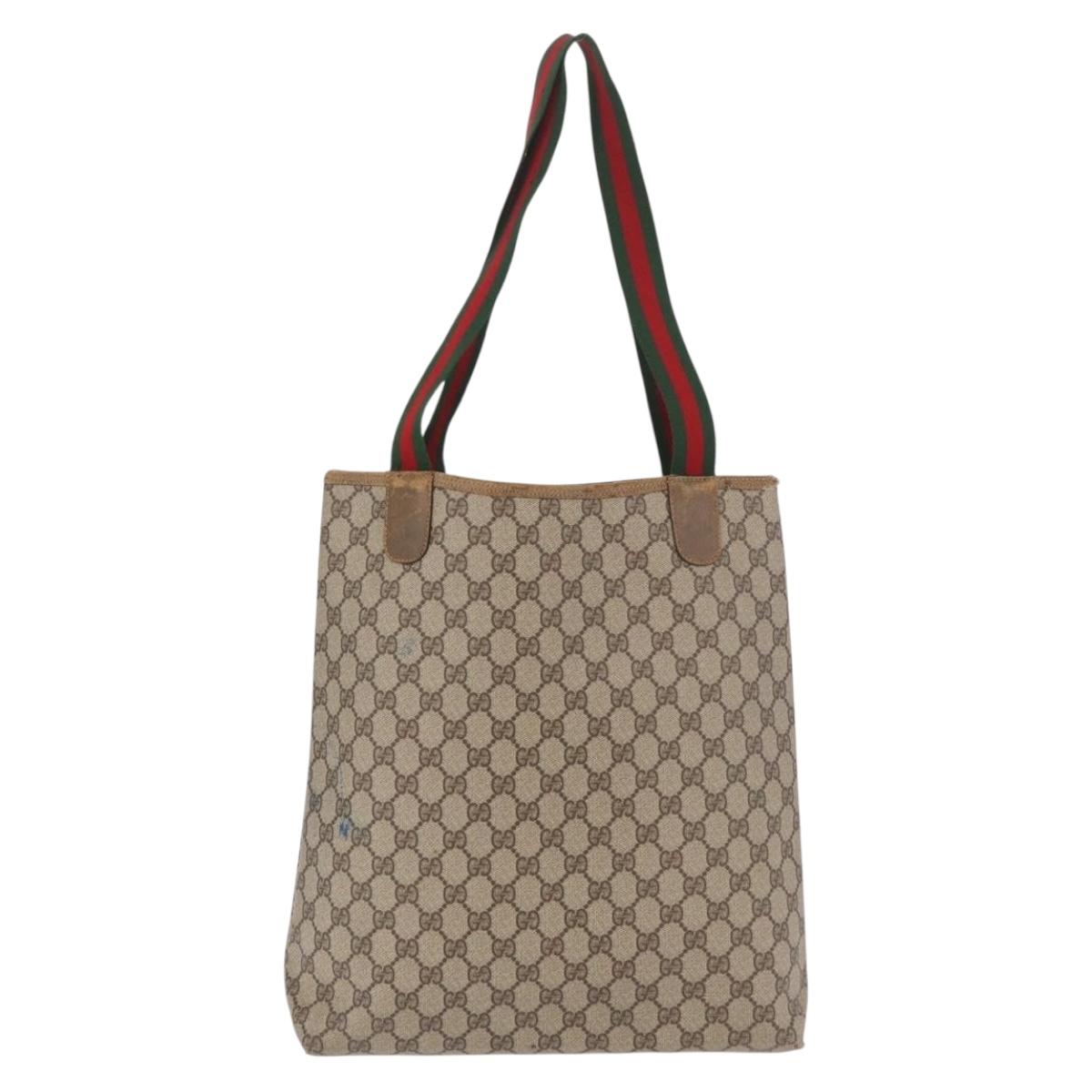 GUCCI GG Supreme Web Sherry Line Tote Bag PVC Beige 39 02 003 Auth 189324
