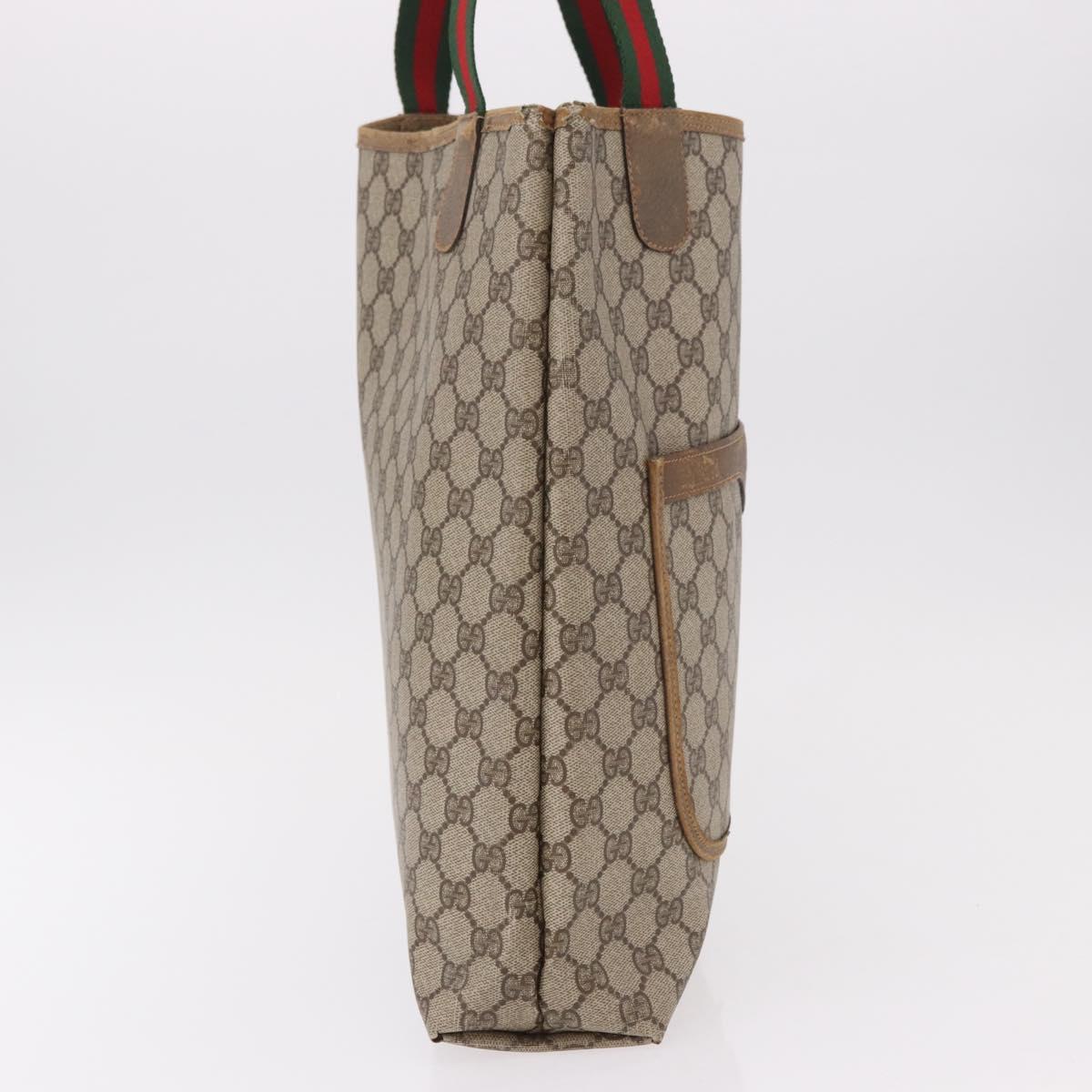GUCCI GG Supreme Web Sherry Line Tote Bag PVC Beige 39 02 003 Auth 189324