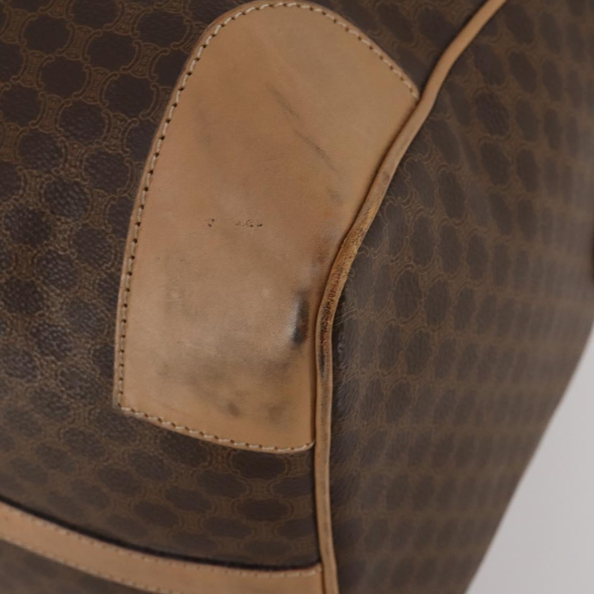 CELINE Macadam Canvas Boston Bag PVC Leather Brown Gold Auth 189325