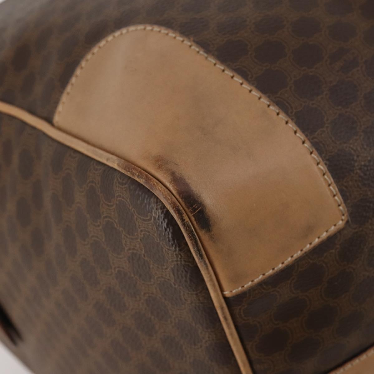 CELINE Macadam Canvas Boston Bag PVC Leather Brown Gold Auth 189325