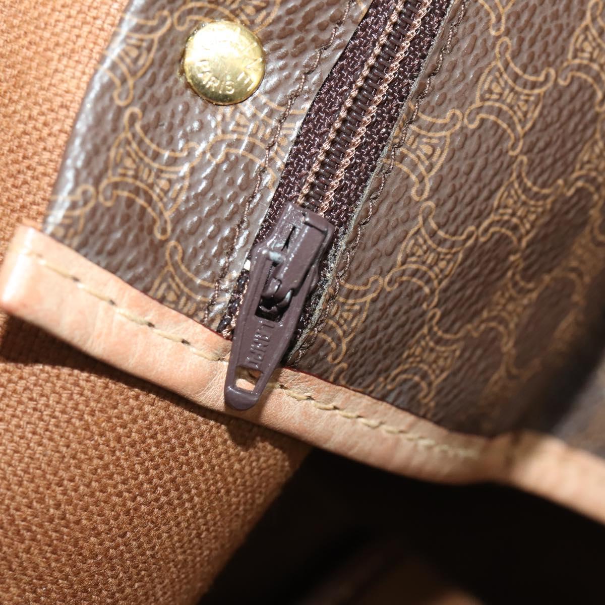 CELINE Macadam Canvas Boston Bag PVC Leather Brown Gold Auth 189325