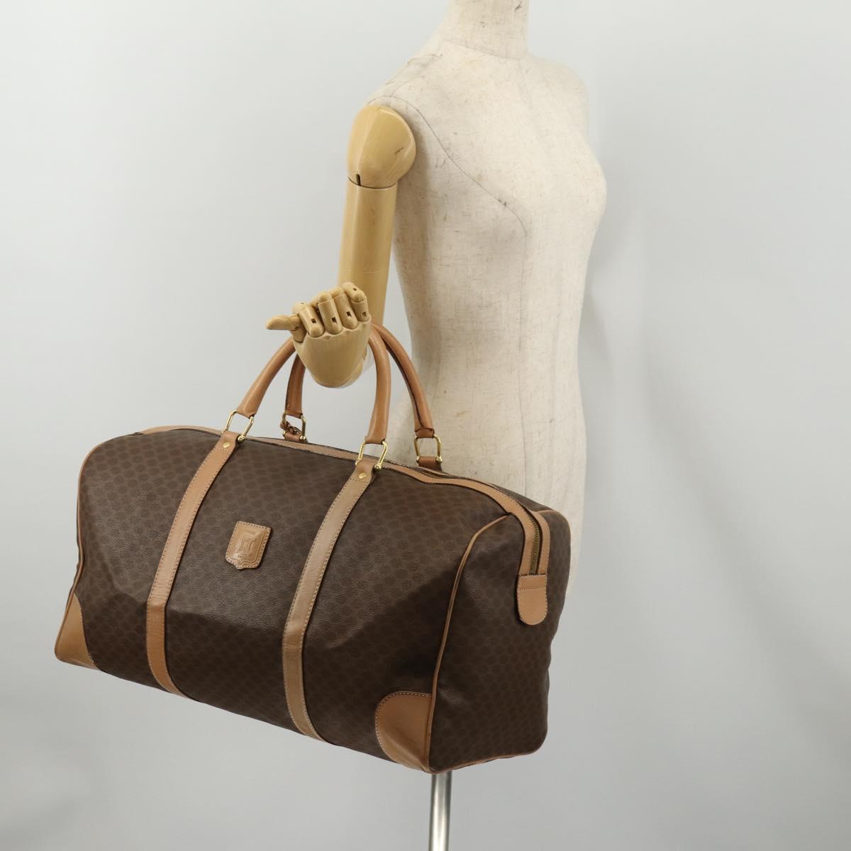 CELINE Macadam Canvas Boston Bag PVC Leather Brown Gold Auth 189325
