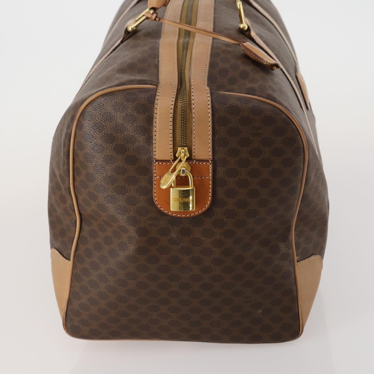 CELINE Macadam Canvas Boston Bag PVC Leather Brown Gold Auth 189325