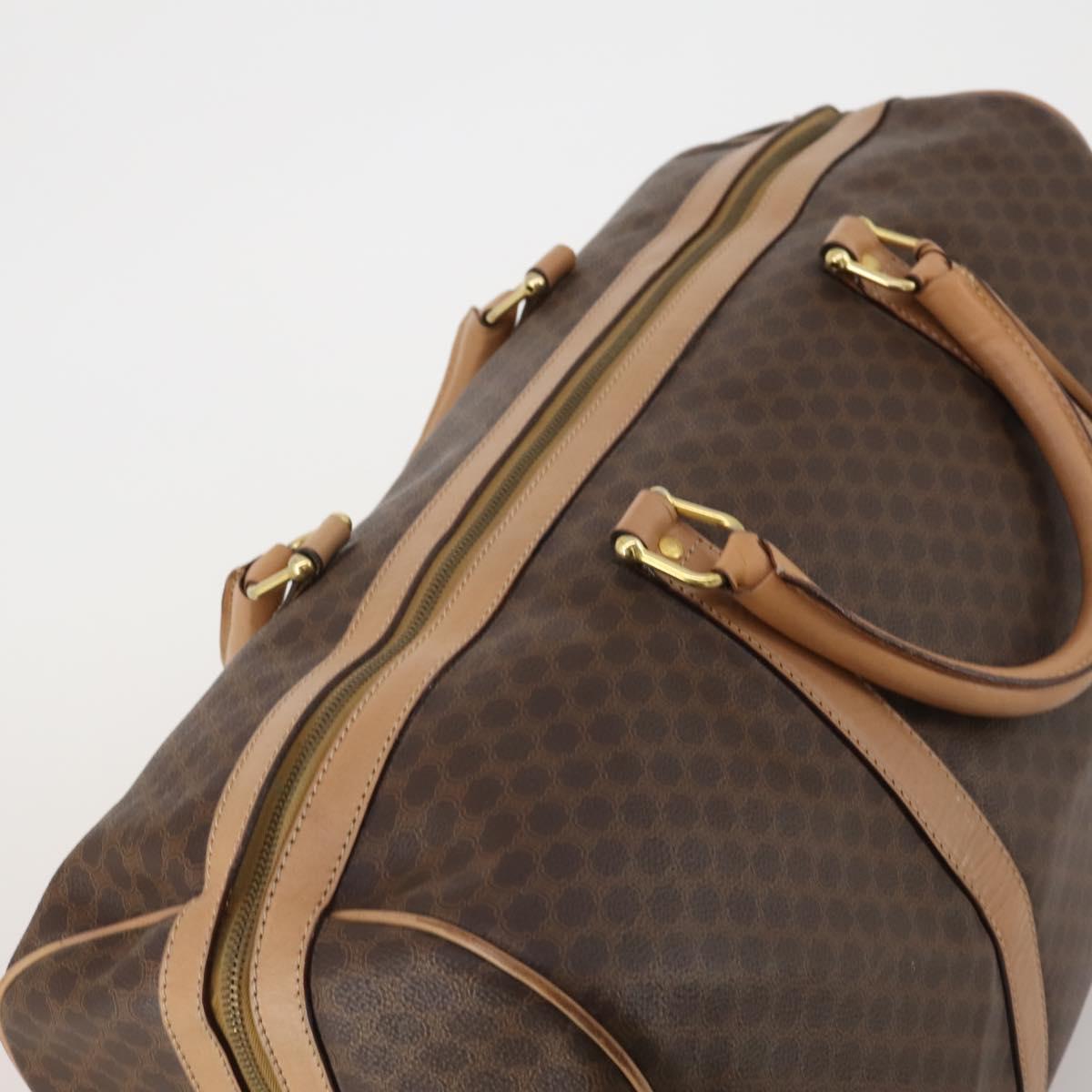 CELINE Macadam Canvas Boston Bag PVC Leather Brown Gold Auth 189325