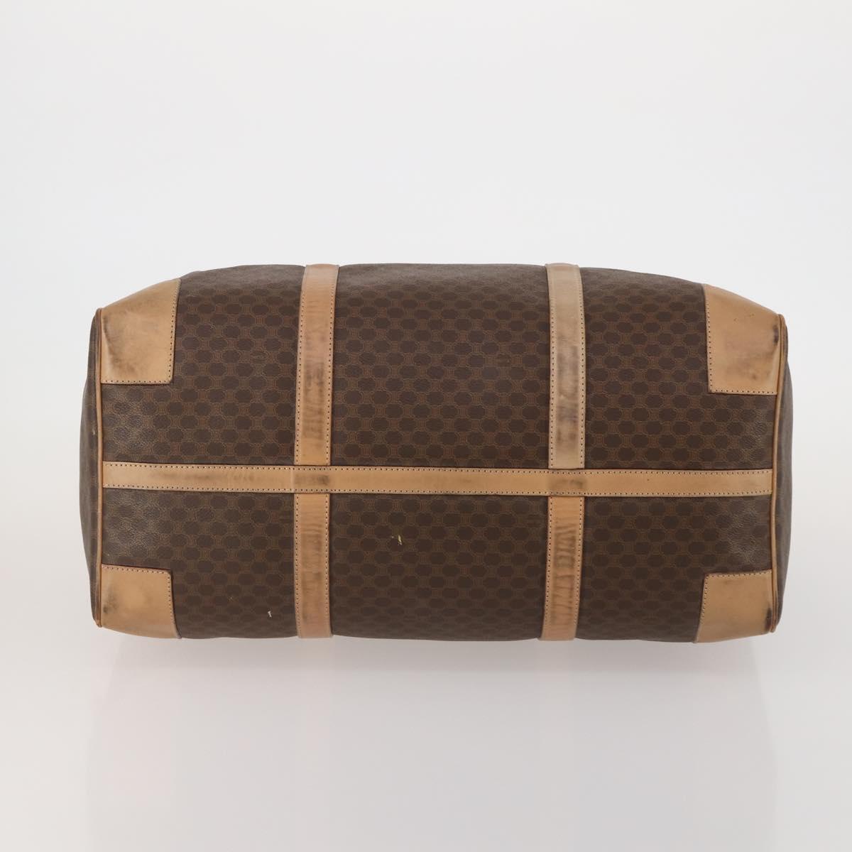 CELINE Macadam Canvas Boston Bag PVC Leather Brown Gold Auth 189325