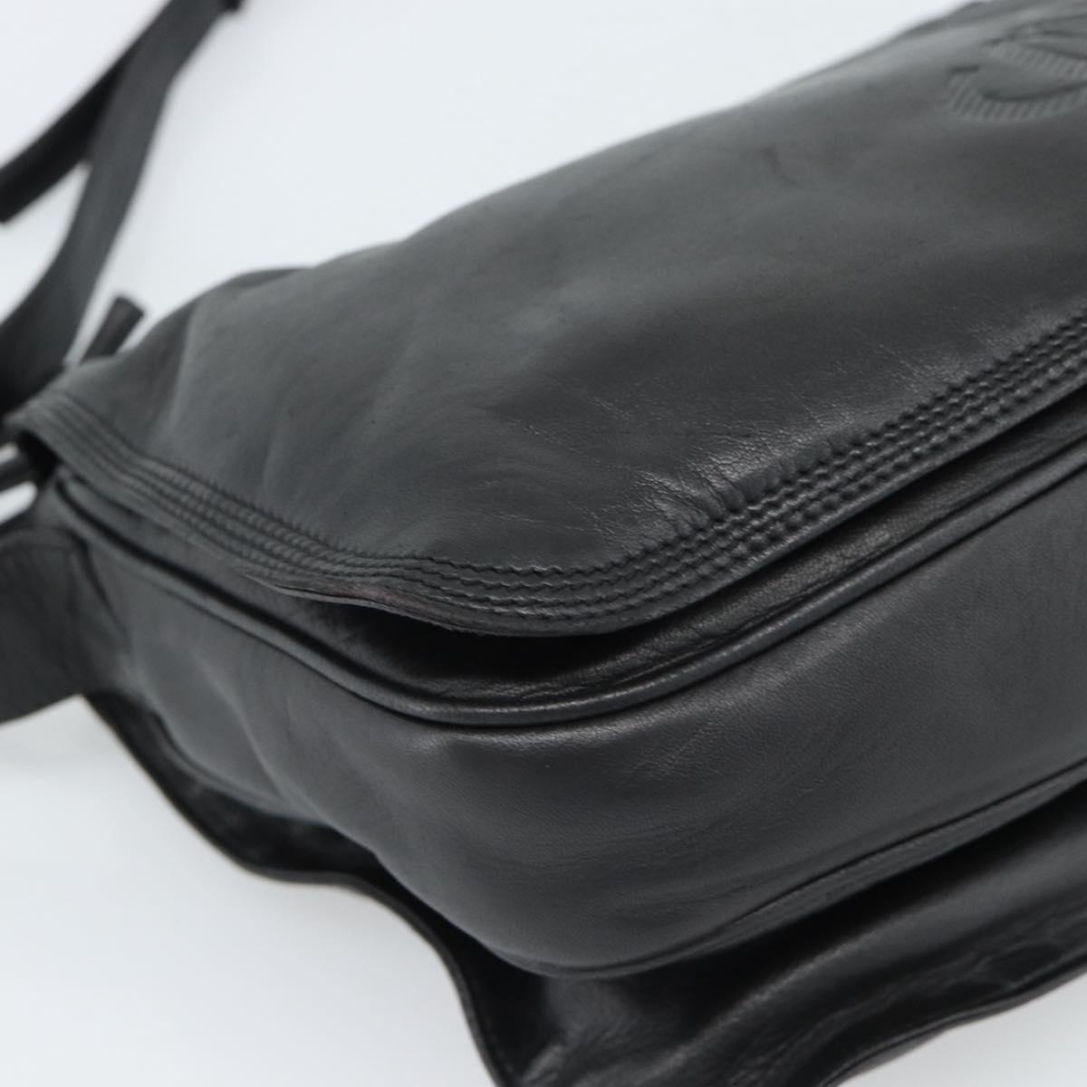 LOEWE Anagram Shoulder Bag Leather Black Gold Auth 189326