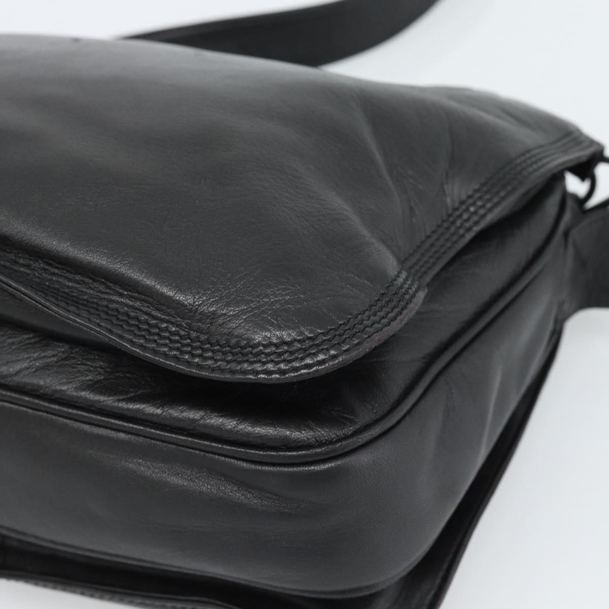 LOEWE Anagram Shoulder Bag Leather Black Gold Auth 189326