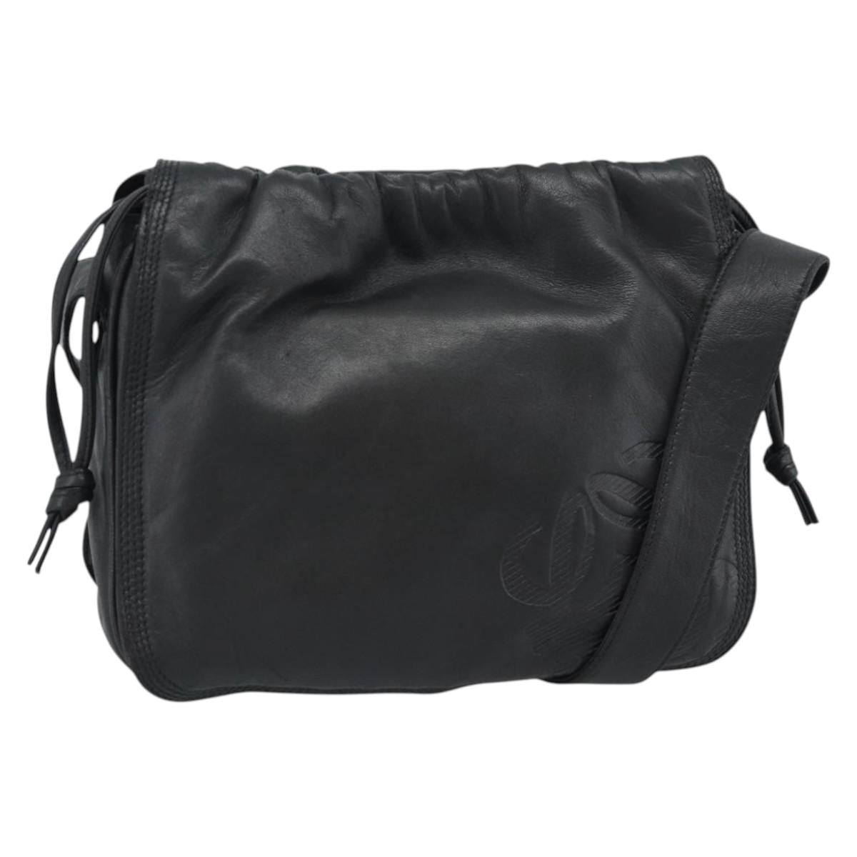 LOEWE Anagram Shoulder Bag Leather Black Gold Auth 189326