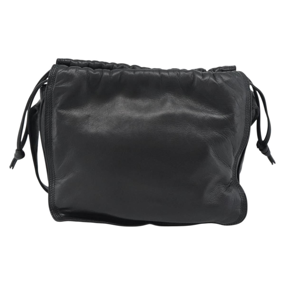 LOEWE Anagram Shoulder Bag Leather Black Gold Auth 189326