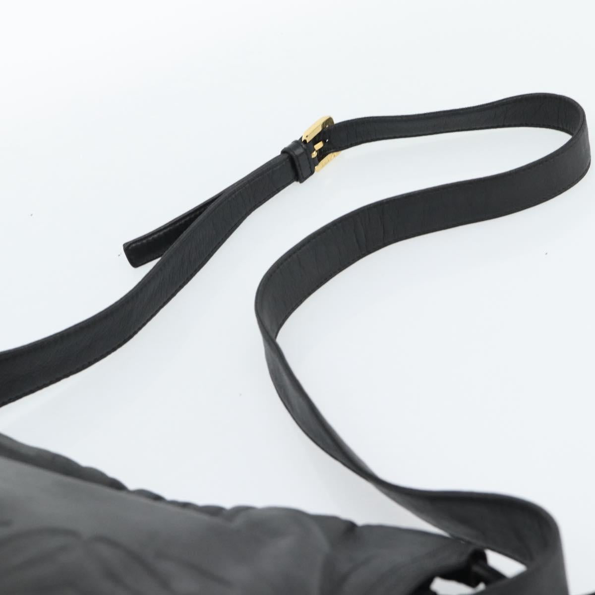 LOEWE Anagram Shoulder Bag Leather Black Gold Auth 189326