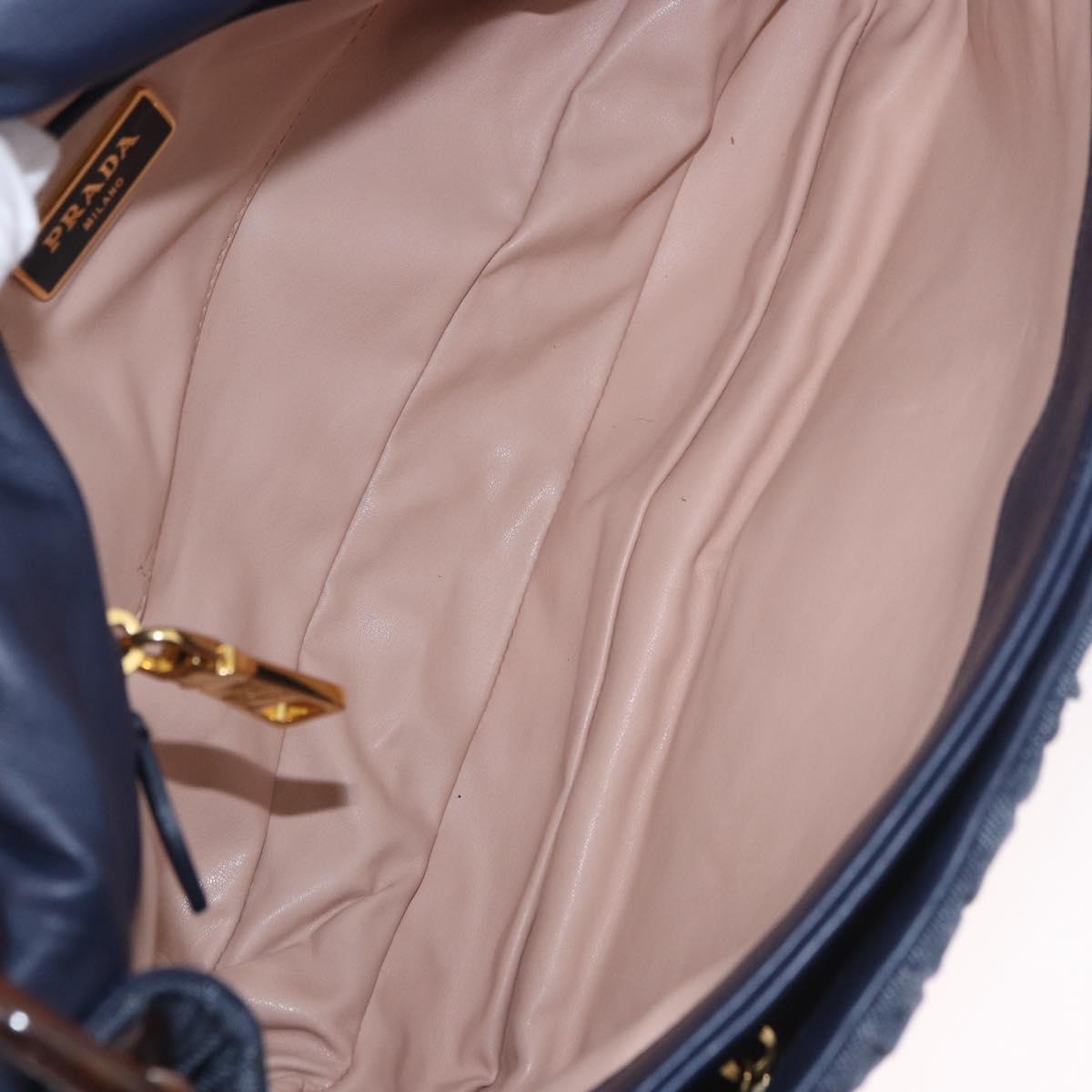 PRADA Gathered Chain Shoulder Bag Denim Blue Gold Auth 189327V