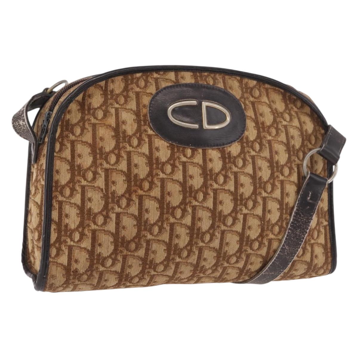 Christian Dior Trotter Canvas Shoulder Bag Beige Auth 189328