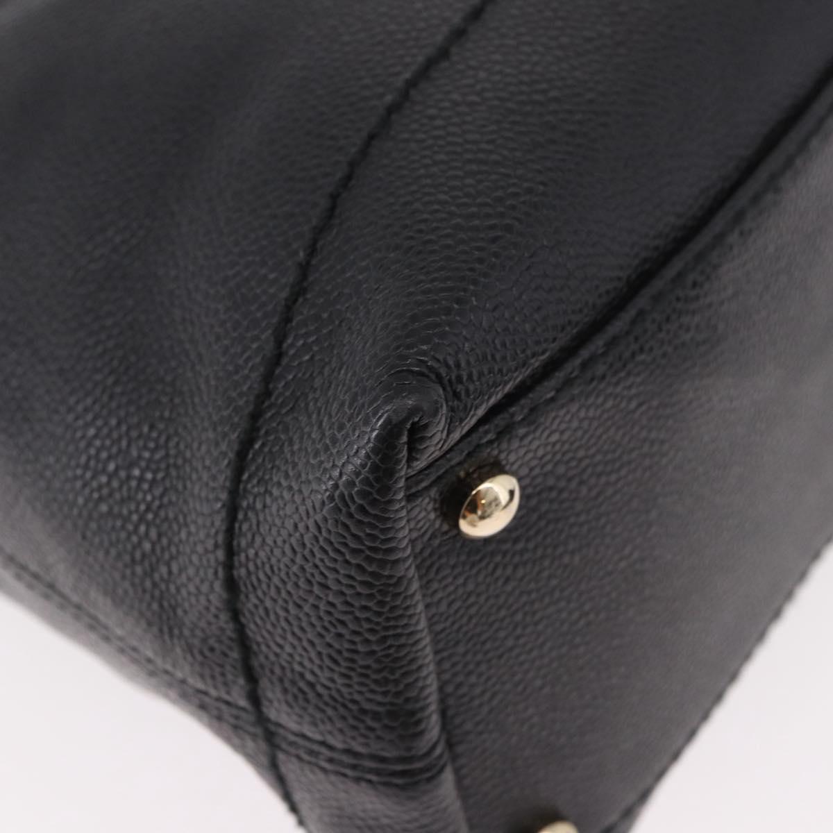 CHANEL Shoulder Bag Caviar Skin Black Gold CC Auth 189329SAM