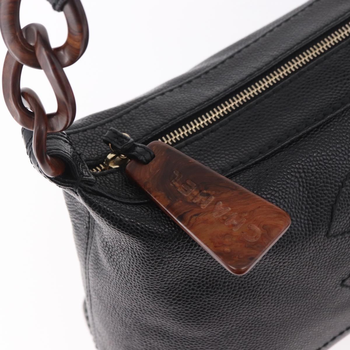 CHANEL Shoulder Bag Caviar Skin Black Gold CC Auth 189329SAM