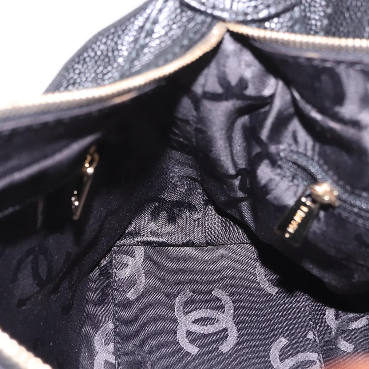 CHANEL Shoulder Bag Caviar Skin Black Gold CC Auth 189329SAM