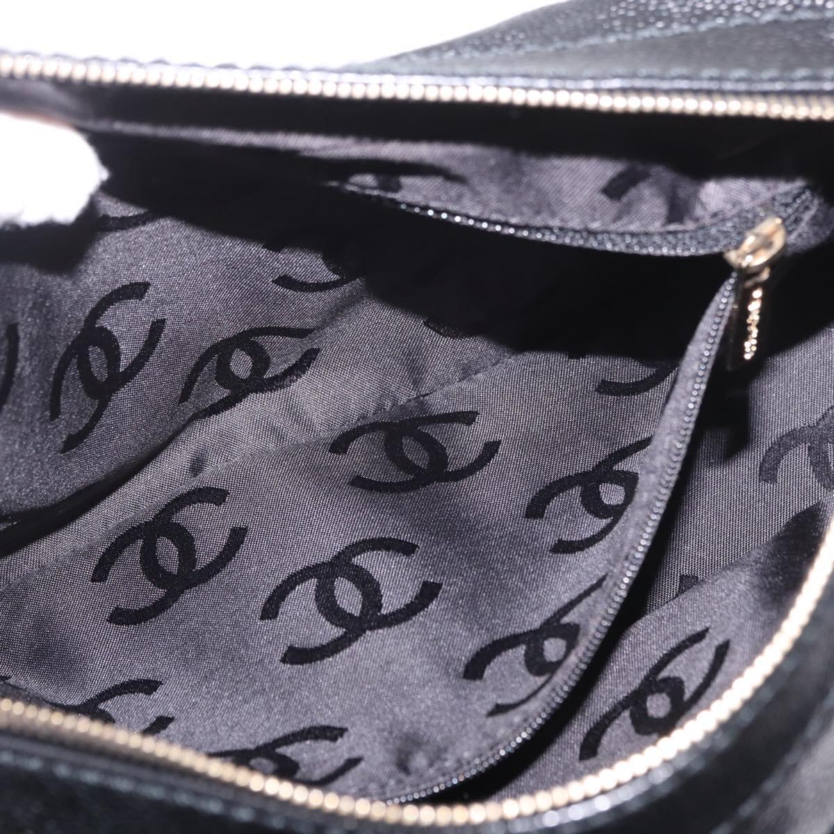CHANEL Shoulder Bag Caviar Skin Black Gold CC Auth 189329SAM