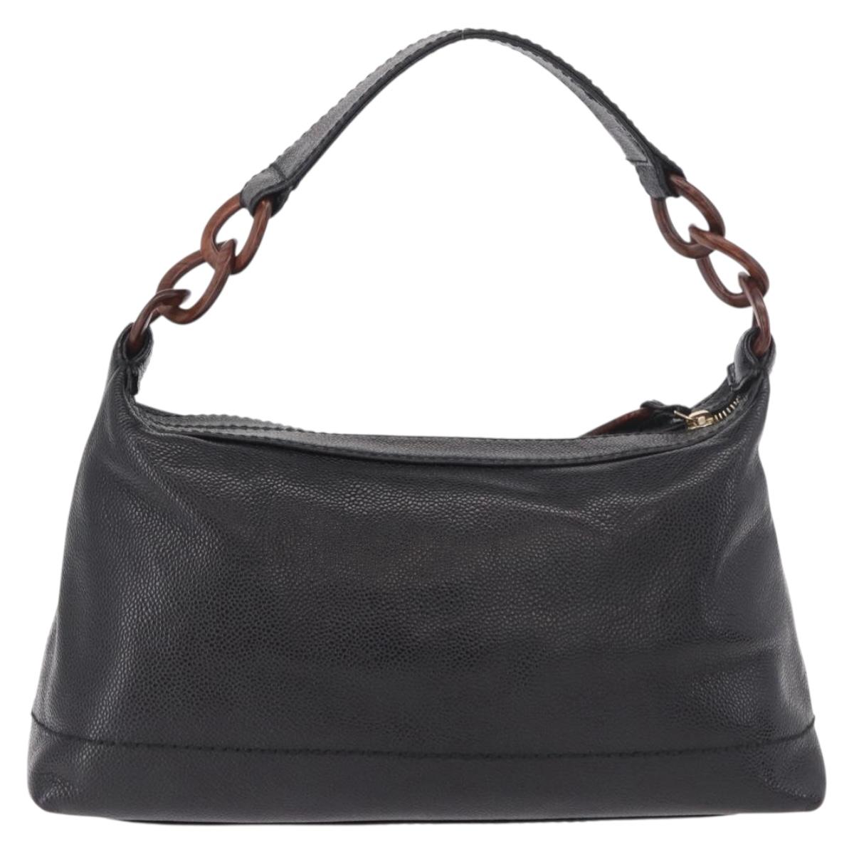 CHANEL Shoulder Bag Caviar Skin Black Gold CC Auth 189329SAM