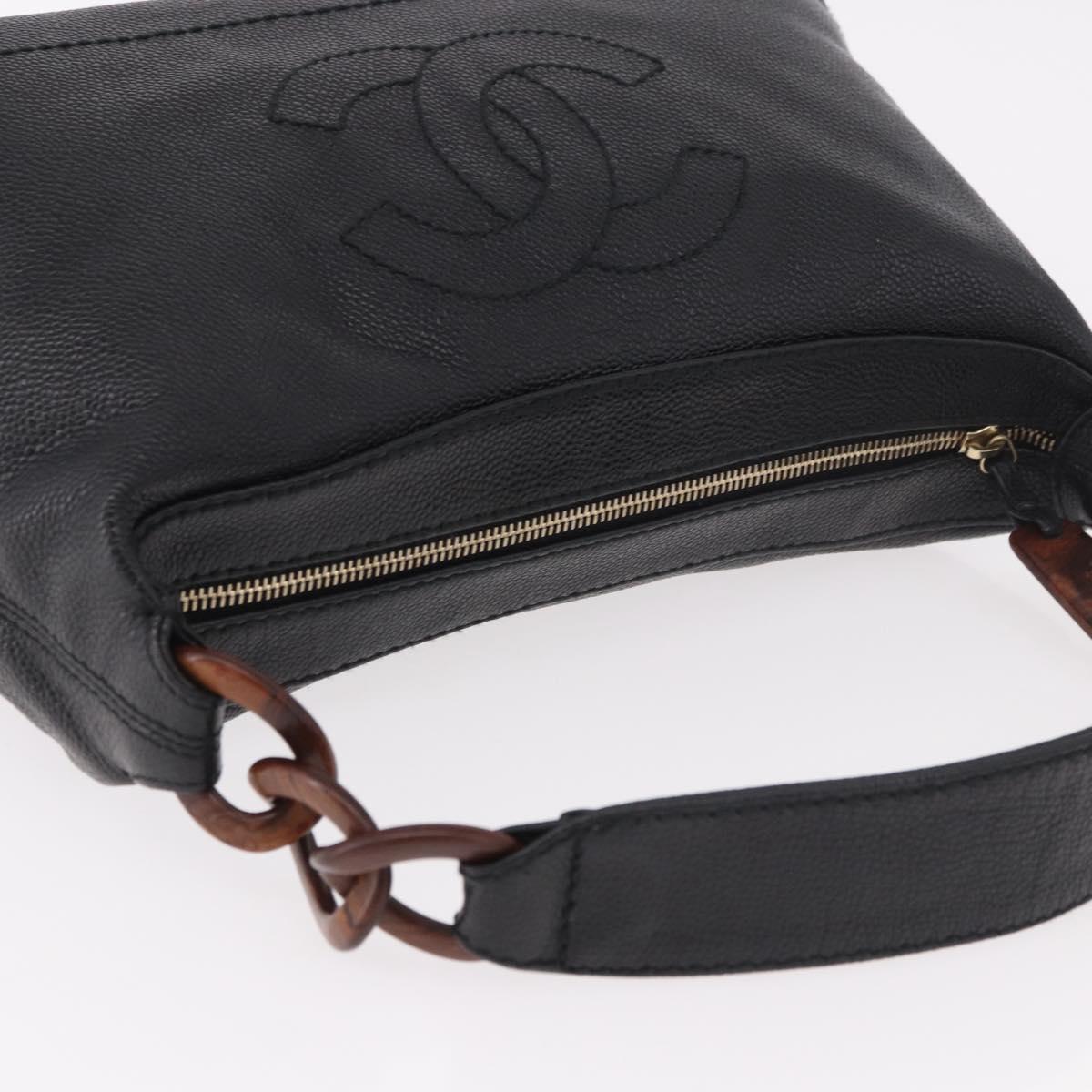 CHANEL Shoulder Bag Caviar Skin Black Gold CC Auth 189329SAM